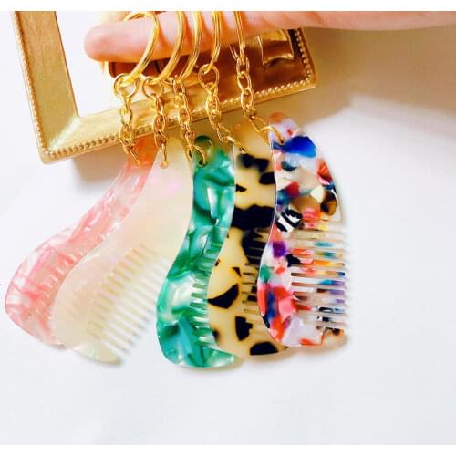 1Pcs Mini Acetate Comb Keyring Portable Travel Hair Comb Keychain Leopard Print Hair Styling Tool For Women Girls