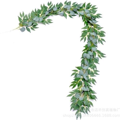Simulated Leaves Plant Eucalyptus round Leaf Rattan Willow Leaf Vine Eucalyptus Leaves Ivy Ornamental Flower Home Ornament