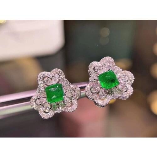 H701 Jewelry 18K Gold Colombia Origin Green Emerald 0.8ct Gemstones Diamonds Female Drop Earrings for Women Fine Earrings