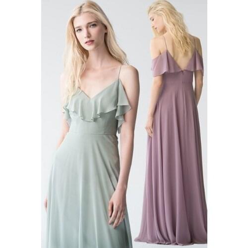 Spaghetti straps flare sleeve a line simple chiffon bridesmaid dress