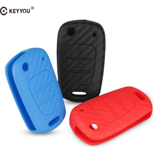 KEYYOU Carbon Fiber Silicone Car Key Cover Case For Kia RIO K2 K5 Sportage Sorento For Hyundai i20 i30 i35 iX20 Solaris Verna