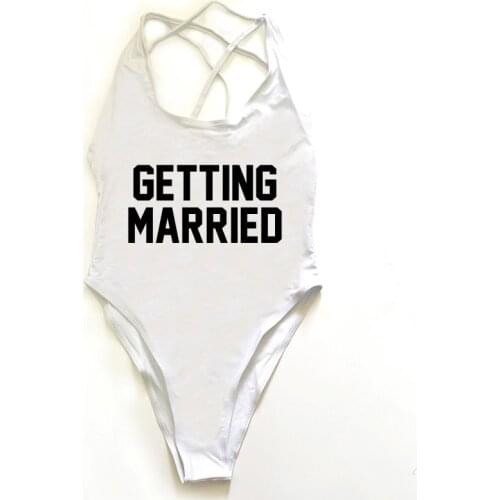 2021 One Piece Swimsuit Bachelor Party Swimwear Women GETTING MARRIED Bodysuit Beach Bathing Suit Summer Cross Back Beachwear