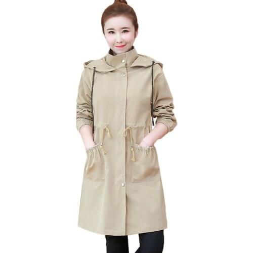 Women Mid Long Trench Coat 2020 Spring Autumn New Hooded Windbreaker Outerwear Ladies Casual Loose Plus size 3XL Female Tops 219