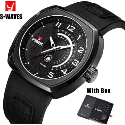 Unique Leather Watches Mens 2019 Brand SWAVES Complete Calendar Fashion Reloj Hombre Quartz Waterproof Clock Men Watch with Box
