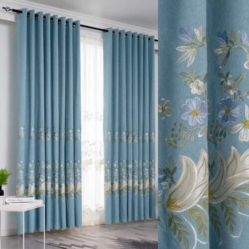 Embroidered Floral Blackout Curtains for Living Room Velvet Fabric Simple Pastoral Parlor Villa French Window Treatment Drapes