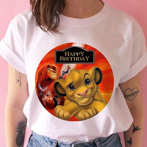 Women Summer The Lion King HAPPY BIRTHDAY Letter Print O-neck Short Sleeve T-shirt Fashion Classic Unisex Tee Tops Dropship