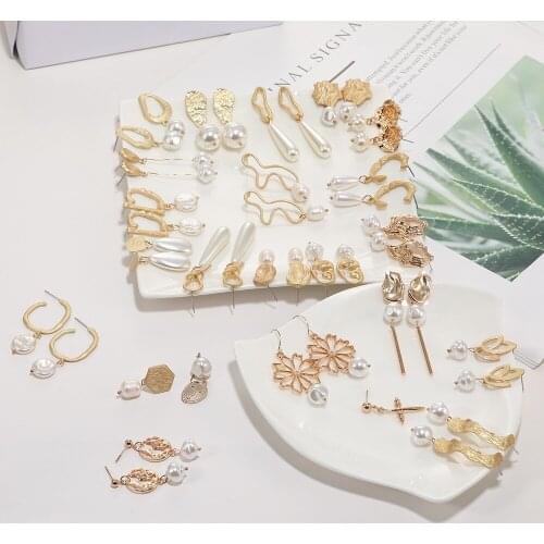 JOUVAL New Elegant Summer Drop Earrings For Women Simulated Pearl Alloy Long Dangle Earring Office Lady Fashion Eardrop Brincos