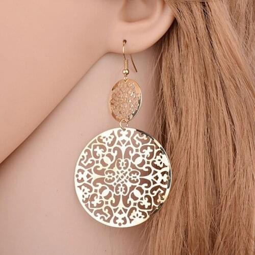 Women Fashion Brand Fashion Earrings Popular Earrings Retro Hollow-out Circular Disc Grinding Earrings Exaggerated Earring Round