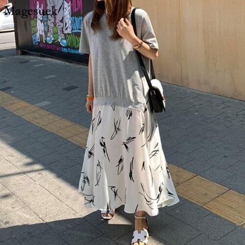 Summer Print Tow-Pieces Dress Women 2021 New Short Sleeve Loose Casual Dress Patchwork Robe Party Dresses Plus Size XL-5XL 13346