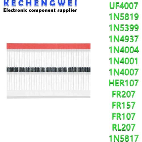 100PCS 1N5817 1N5819 1N5399 1N4937 1N4004 Schottky Rectifier Diode 1N4001 1N4007 UF4007 HER107 FR207 FR157 FR107 RL207 DO-41