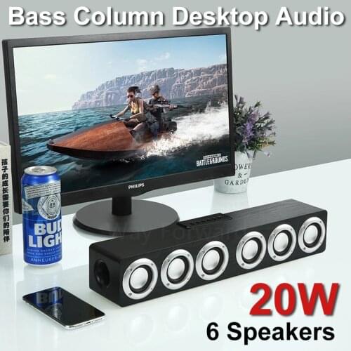 20W Wooden Subwoofer Bluetooth 6-Speaker SoundBar Portable Bass Column Surround Subwoofer Music Center Card U Disk Desktop Audio