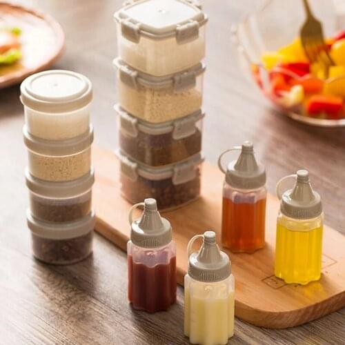 4PCS/Set Mini Portable Seasoning Box Jam Squeeze Bottle Suit Barbecue Seasoning Sauce Bottle Kitchen Transparent Spice Jar