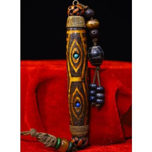 5"Tibet temple Old Natural agate Filigree Gem Second eye Dzi Bead Pendant Amulet Town House Exorcism Ward off evil spirits