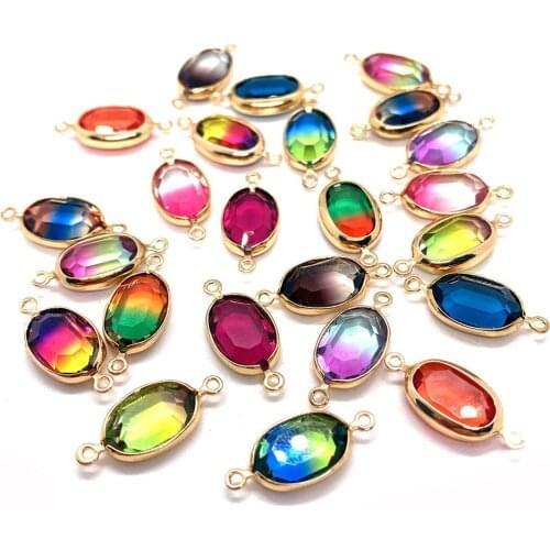 9x20mm Two Ear Oval Colorful Rainbow Glass Crystal Pendant Charm for DIY Jewelry Making ACC wholesale