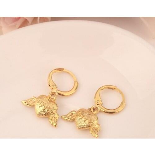 Africa Earrings for Women Gold color Earrings heart wing pendant Ethiopian Fashion Jewelry,Indonesia,Nigeria,Congo,arab GIFT