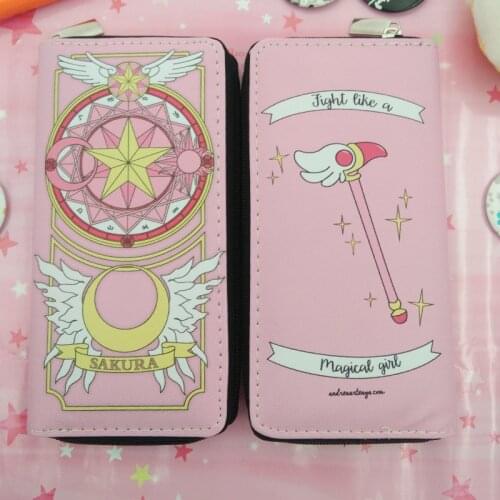 Anime Card Captor Cardcaptor Sakura Cosplay Cartoon PU Leather Long Wallet Card Holder Coin Purse Women Zipper Money Bag Gift