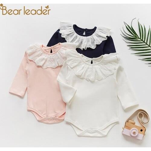 Bear Leader Girls Baby Casual Rompers New Spring Toddler Lace Jumpsuit Romper Long Sleeve Toddler Outfits Infant Clothing 6M-3T