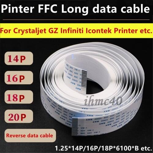 Long data cable for Crystaljet GongZheng Infiniti Icontek Wit-color Solvent Printer 14P 16P 18P 20P Inkjet Print Data Flat Cable