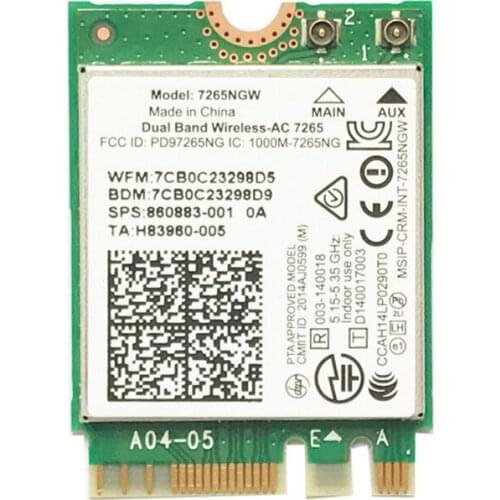 Dual band Wireless-AC 1200M WiFi 7265NGW For Intel 7265 Wi-Fi 802.11ac Bluetooth-compatible NGFF M.2 Wlan Card BT 4.0 Network