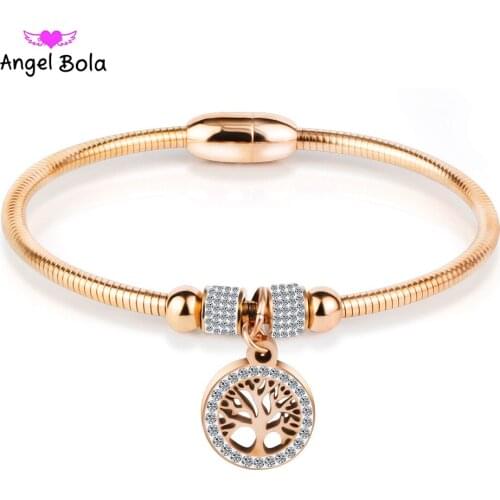 Tree of Life Elastic Bracelet&Bangles Stainless Steel AAA CZ Crystal Magnetic Charms Bracelet for Women Fashion Jewelry Gift