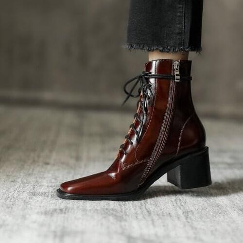 European brands Women boots Genuine leather Martin boots lace-up Fashion boots Womens shoes