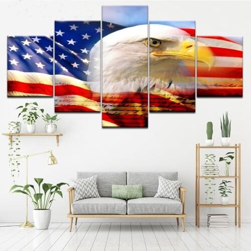 USA Flag And Eagle 5 Pieces Diamond Embroidery Animal Bird Full Square Round Diamond Painting Multi-Panel,Office Decor