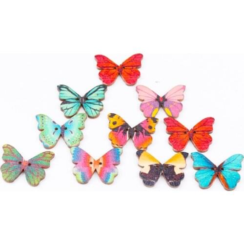 Wooden Mixed Color Butterfly Shape Buttons 2 Holes Handmade Clothing Sewing Scrapbooking Crafts DIY 28x20mm 30pcs MT0298-FD