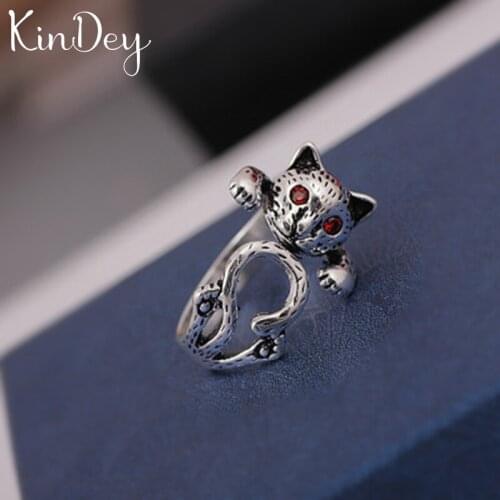 Kindey Personality Silver Color Cat Rings For Women Wedding Jewelry Adjustable Antique Finger Ring Anillos
