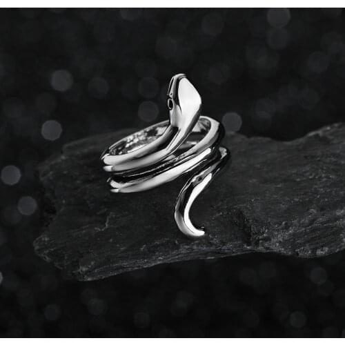 Trendy Retro Exaggerated Spirit Snake Ring Men Personality Punk Wind Snake-Shaped Nightclub Ring Student Fashion Jewelry Gift