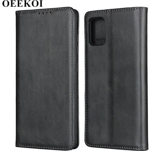 OEEKOI Calf Stripe Magnetic Snap Wallet Leather Case for Samsung Galaxy A51
