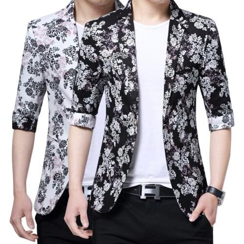 Summer Mens Three Qarter Sleeve Blazers Floral Fashion Suit Jacket Slim Masculine Blazer Casual Male Quality Dress Suits FS-148