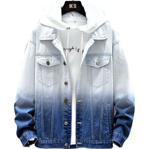2021 New Male Gradient Denim Jacket Men Casual Lapel Cotton Jeans Washed Denim Jacket Men Autumn Winter Mens Jackets And Coats