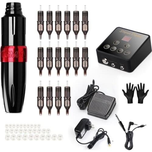 Professional Tattoo Machine Kit Sets tattoo pen tattoo gun machine Power Supply pedal 20pcs needle cartridge ink cup