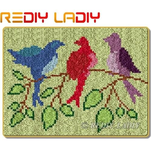 Latch Hook Rug Kits Crocheting Carpet Rug Three Birds Acrylic Yarn Pre-Printed Canvas Cushion Mat DIY Crochet Tapestry Crafts