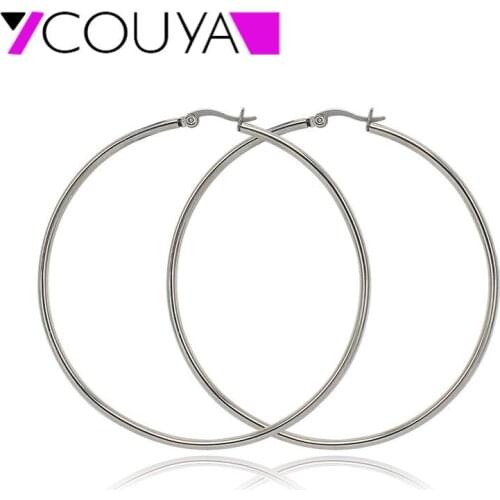 New 5 size Round Circle Silver color Stainless Steel Minimalist Big Hoop Party Super Cool Earrings Hip Hop Style