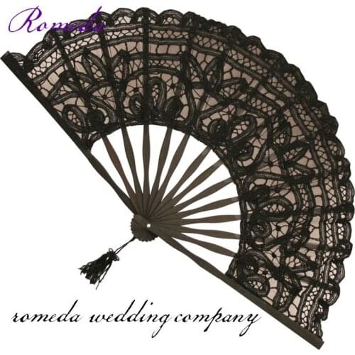 Newest 5pcs/lot Black Wedding Lace Hand Fan Bridal Wedding lace fan for Party Decoration