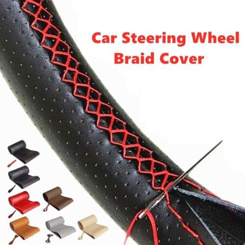 Car Steering Wheel Braid Cover Needles And Thread Artificial Leather Car Covers Suite 3 Color DIY Texture Soft Auto Accessories