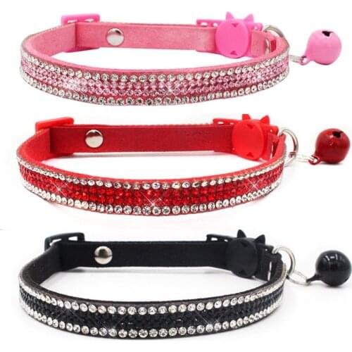 Dog Collar Crystal Necklace For Puppy With Bell Breakaway Neck Ring Safety Doggie Neck Strap Accessories Pet Products