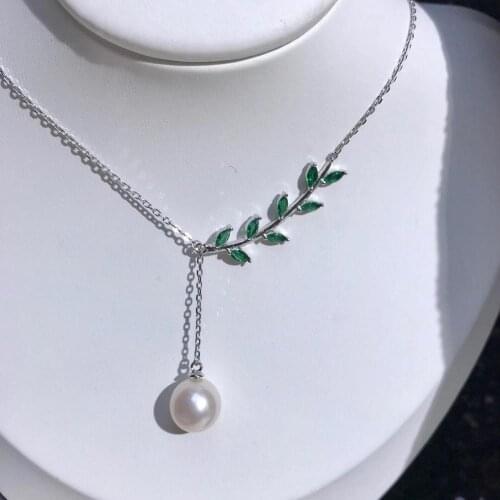 Green Leaf 925 Sterling Silver Necklace Findings Jewelry Base Settings Mountings Parts for Akoya Edison Pearls, Coral, Jade