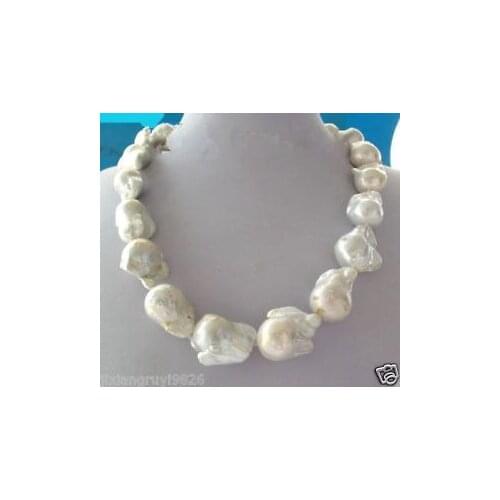 Large 23- 26mm White Unusual Baroque Pearl Necklace disc Clasp 18"
