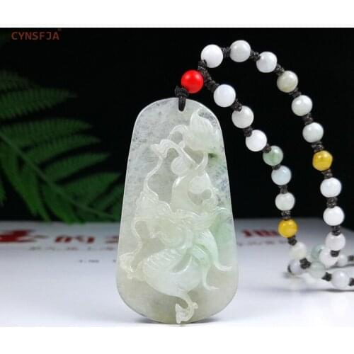 CYNSFJA Real Rare Certified Natural Grade A Burmese Jadeite Amulets Dragon Jade Pendant High Quality Ice Hand Carved Best Gifts