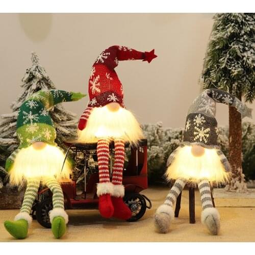 Christmas Faceless Doll Gnome Ornaments LED Light Plush Knitting Crafts Pendant Decor Christmas Decorations for Home Kids Gift
