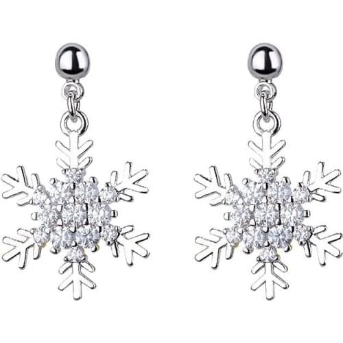 Fashion Dainty Snowflake Stud Earrings Micro Inlaid Dazzling Zircon Silvery Jewelry For Women Statement Wedding Christmas Gifts
