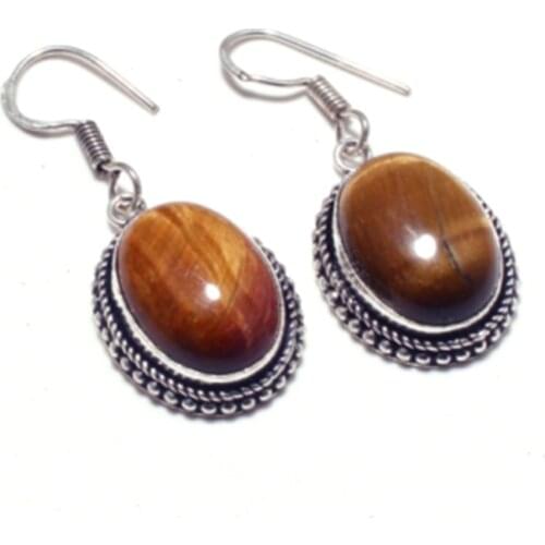 Genuine Tiger Eye Silver Overlay on Copper Earrings , Hand made Women Jewelry Gift, E5283