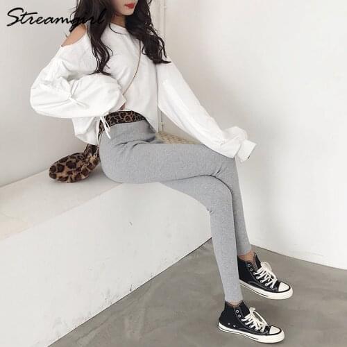 Streamgirl 5%Spandex Womens Leggings High Waist Solid 2020 Legins Women Cotton Workout Black Leopard Waist Leggings For Women