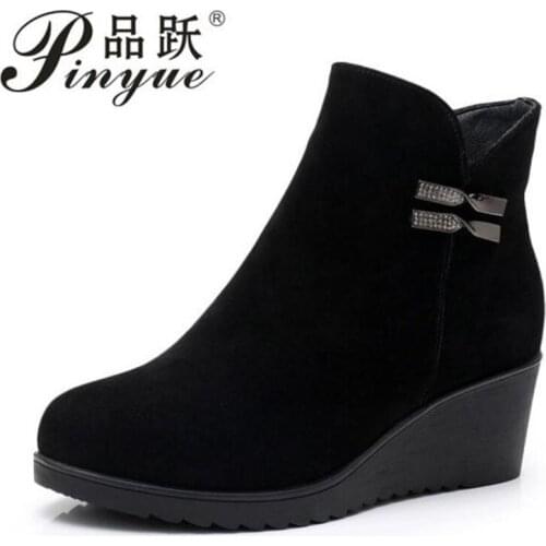 Genuine Leather Warm Winter Boots Shoes Women Ankle Boots Female Wedges Boots Women Boot Platform Shoes