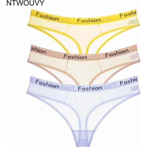 NTWOUVY Thin Mesh Women Sexy Briefs Panties Soft Breathable Female G-string Low Rise Waist Panty Set Seamless Lady Thongs