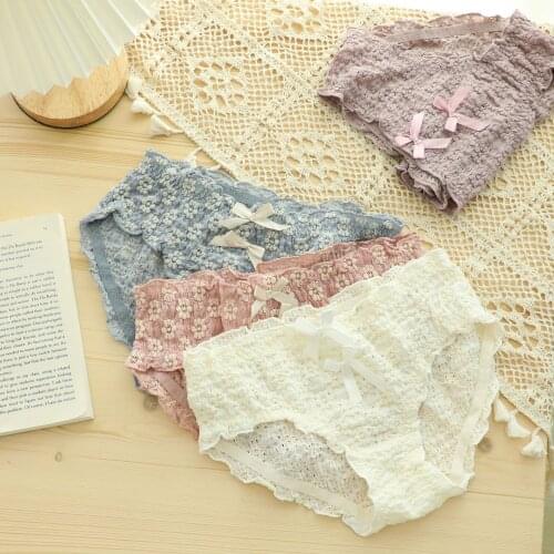 New flower Direct Selling students Panties Sexy lace Briefs Young Girl Underwear 3pc/lot high quality teenagers