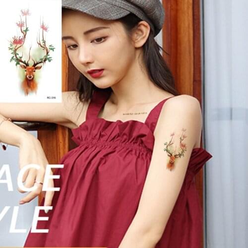 Waterproof Temporary Tattoo Stickers Deer Flower fake Tattoo Geometric Animal Flash Tattoo Hand Back Foot for Girl Women Men