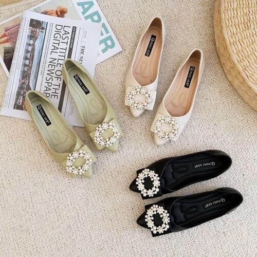 2021 Spring Women Flat Shoes Fashion Leather Pumps Beautiful Pearl Ornament Comfortable Casual Shoes Soft Sole Lady Loafers